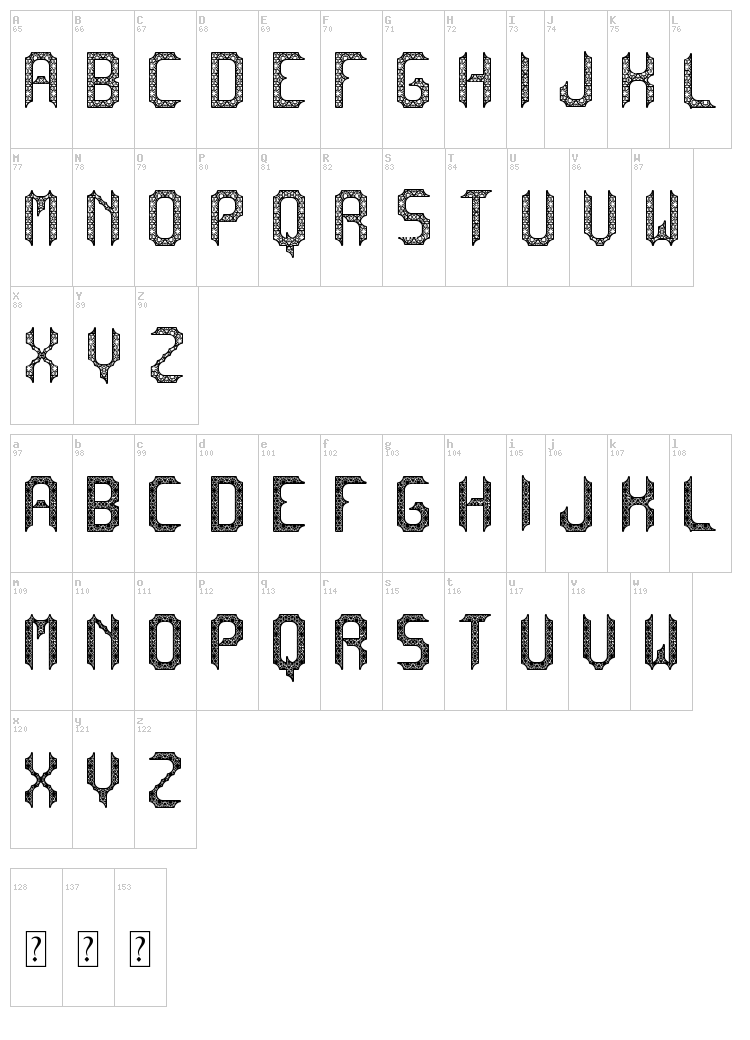 Cadabra Debilex font map